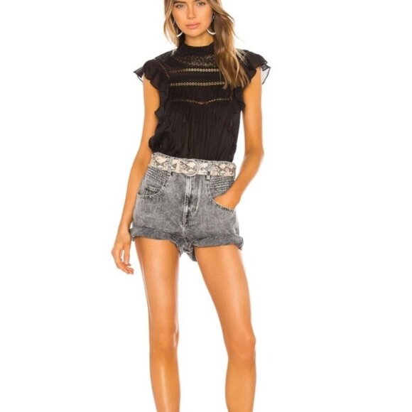 Isabel Marant Etoile Shorts Hiana High Waisted Panelled in Gray Wash - Picture 1 of 10
